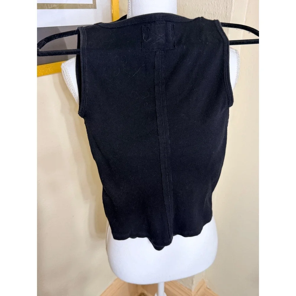 We The Free Free People Black Ribbed Scoop Neck Tank Top XS Cropped Layering